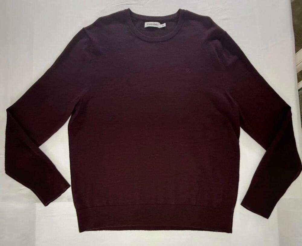 Calvin Klein Men's Wool Blend Crewneck Sweater Burgundy / Maroon Size L